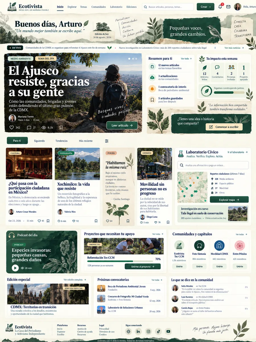 Dirección visual propuesta para la web Ecotivista