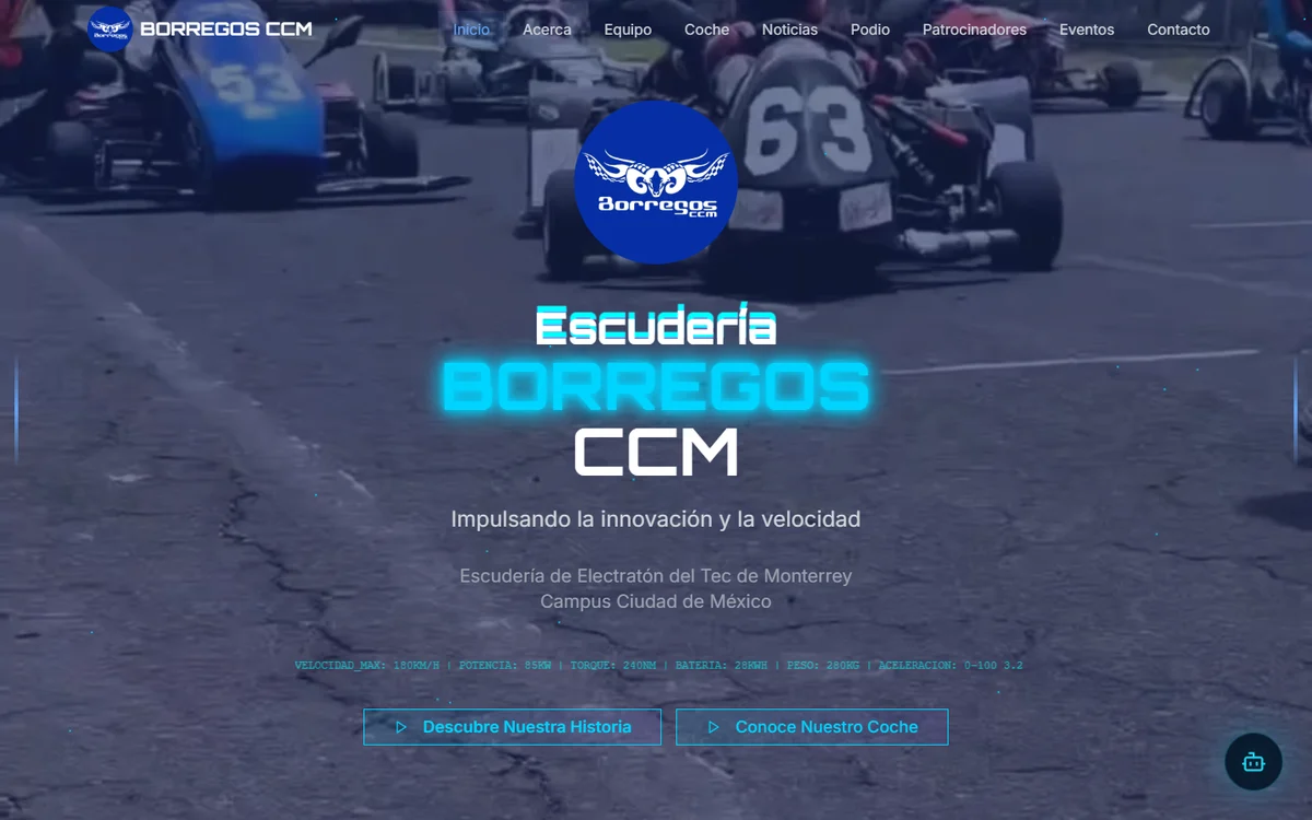 Entrada pública de Web principal, Escudería Borregos CCM